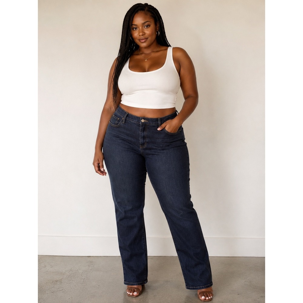 Boston Proper Womens Dark Wash Straight Leg High Rise Denim Jeans Size 16